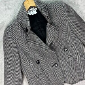 Vtg Carlisle Women's Wool Herringbone Blazer Black White US Sz 10 Workwear‎